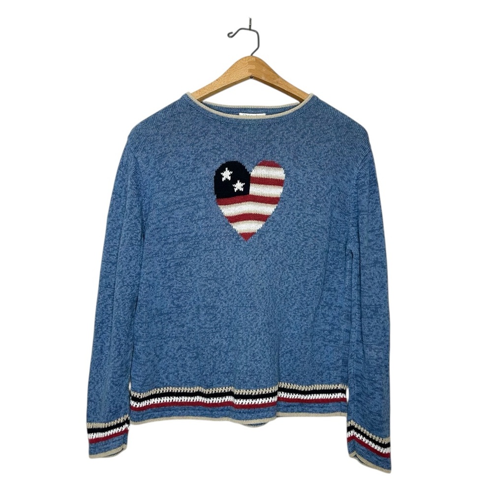 Vintage 2002‎ Christopher & Banks Patriotic American Flag Knit Sweater Large L